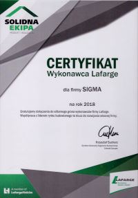 Certyfikat wylewki LAFARGE BIELSKO-BIAŁA